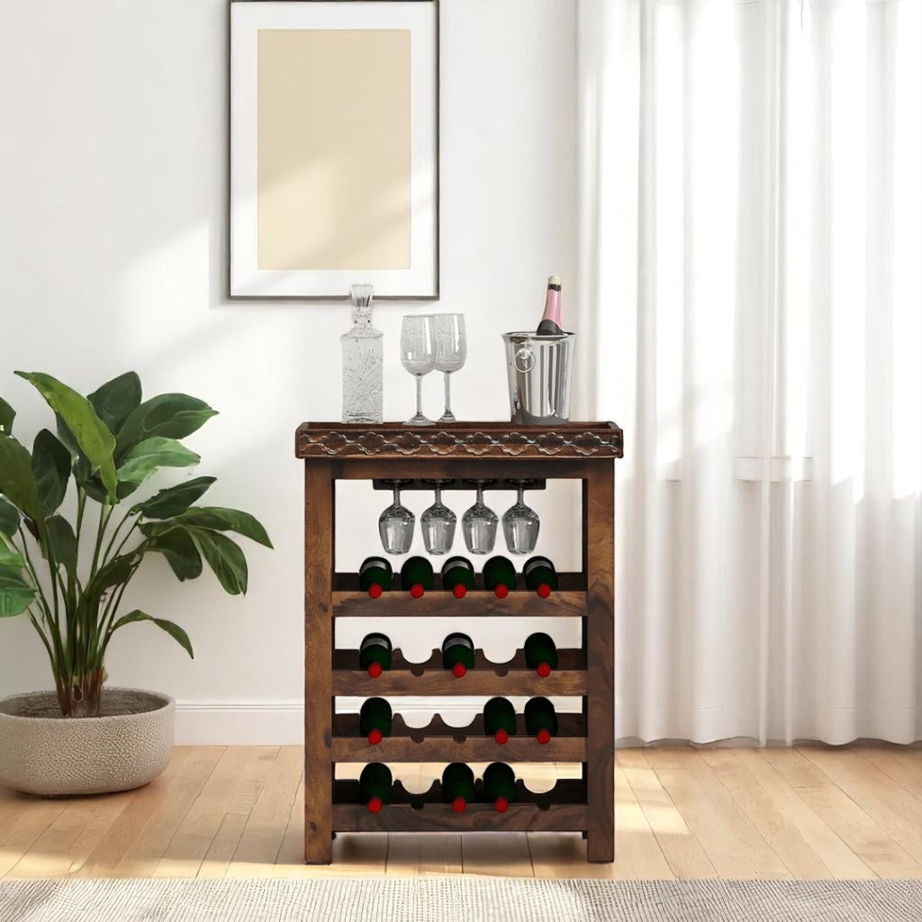 Chandler Wooden Bar Cabinet In Provincial Teak Finish