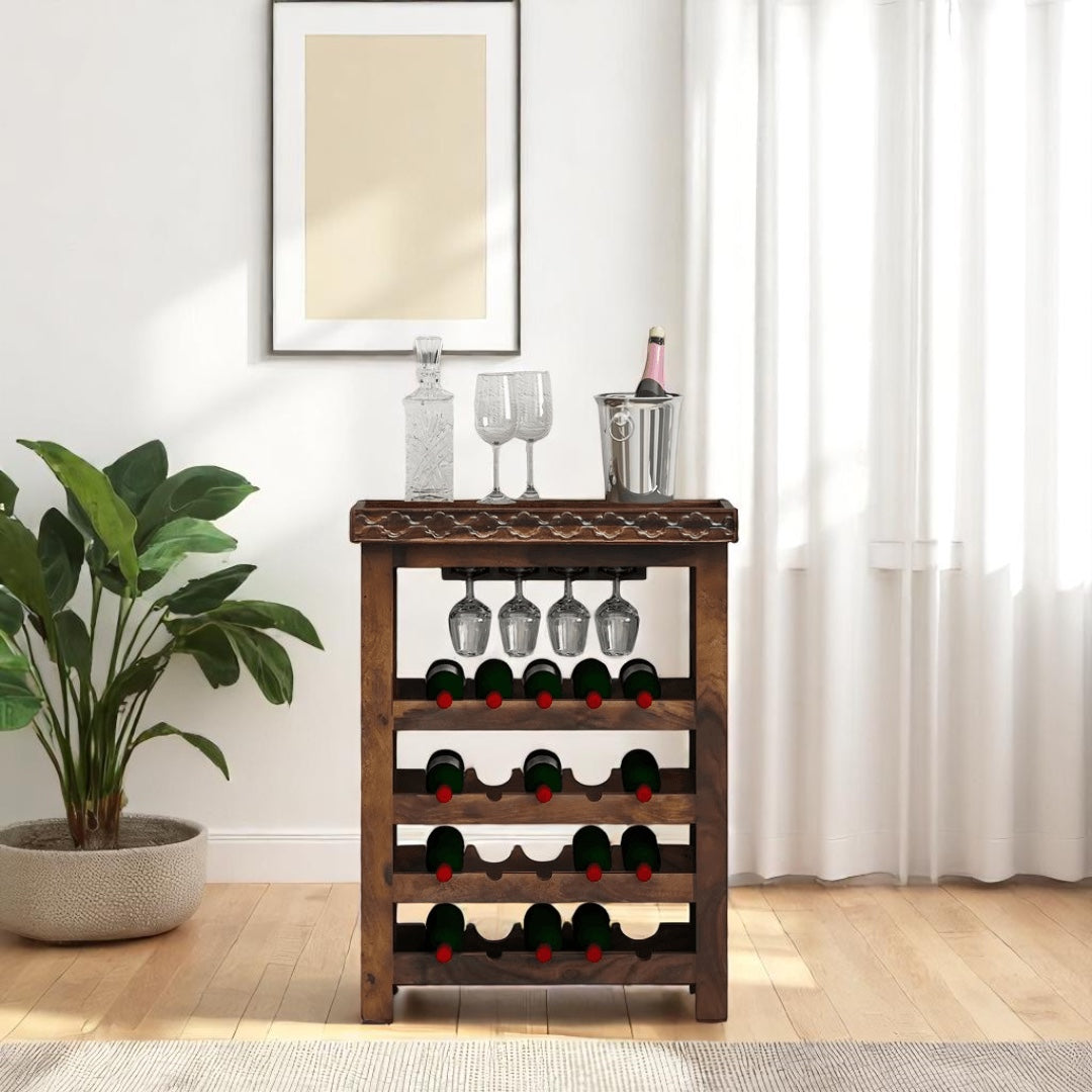 Chandler Wooden Bar Cabinet In Provincial Teak Finish