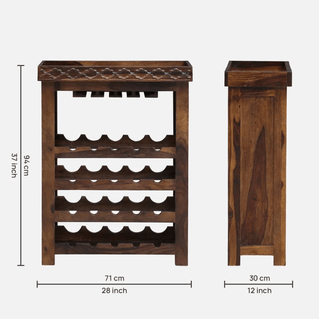 Chandler Sheesham Wood Bar Cabinet In Provincial Teak Finish, - Happyware Home Pvt Ltd