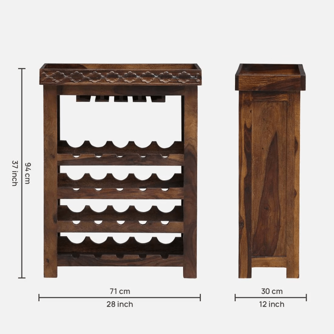 Chandler Sheesham Wood Bar Cabinet In Provincial Teak Finish, - Happyware Home Pvt Ltd