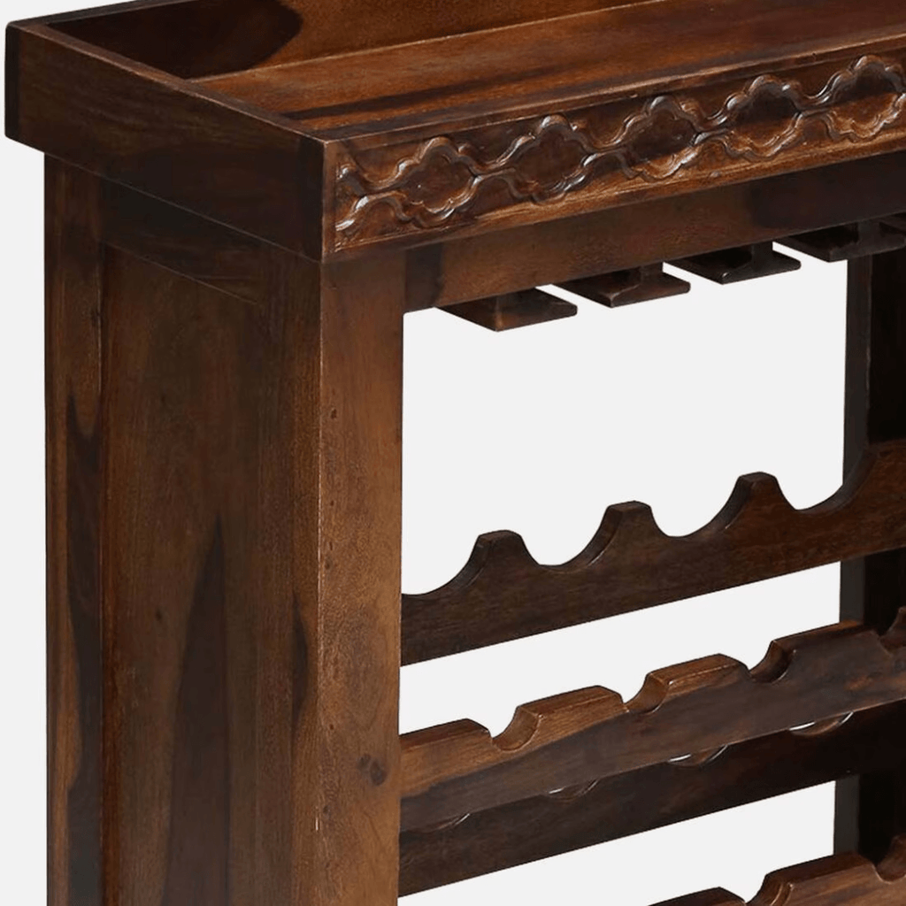 Chandler Sheesham Wood Bar Cabinet In Provincial Teak Finish, - Happyware Home Pvt Ltd