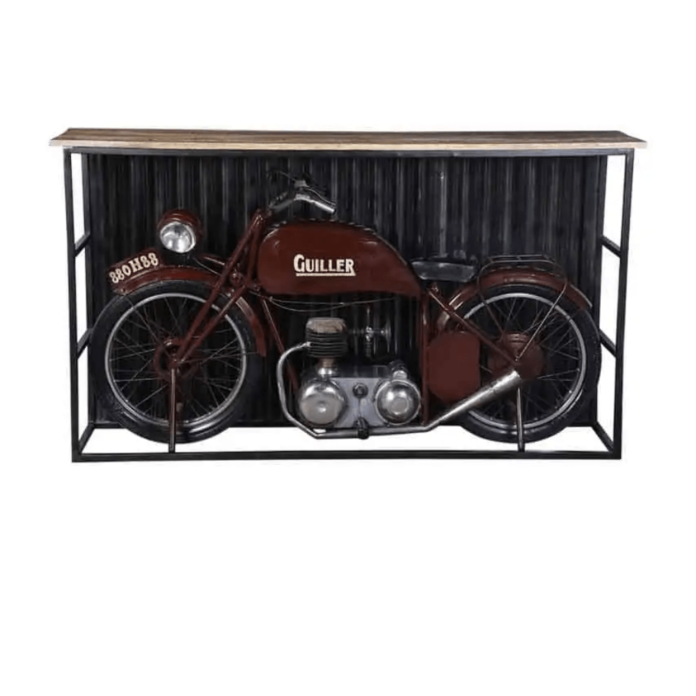Handcrafted Vintage In-Garage Bike Bar Counter & Cabinet - Happyware Home Pvt Ltd