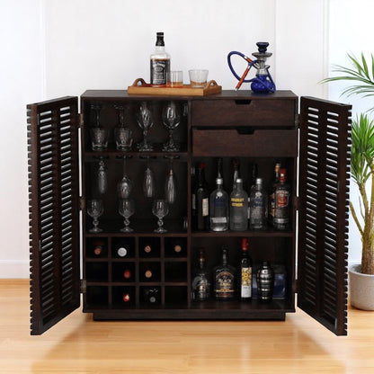 Handmade Contemporary Sheesham Wood Line Bar Cabinet