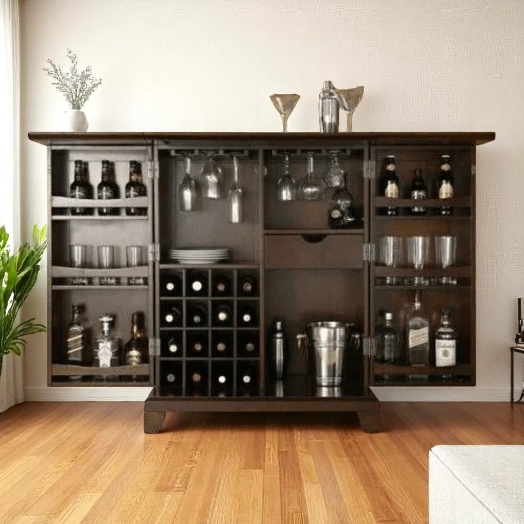 Handmade Rosewood or Sheesham Low Top Bar Cabinet & Counter