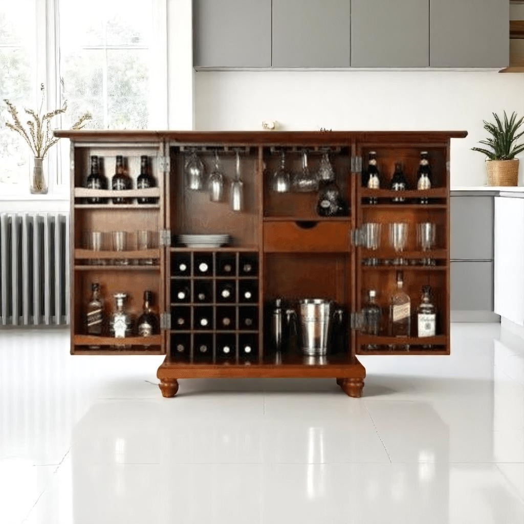 Handmade Rosewood or Sheesham Low Top Bar Cabinet & Counter