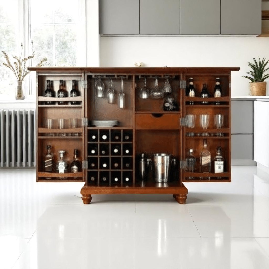 Handmade Rosewood or Sheesham Low Top Bar Cabinet & Counter