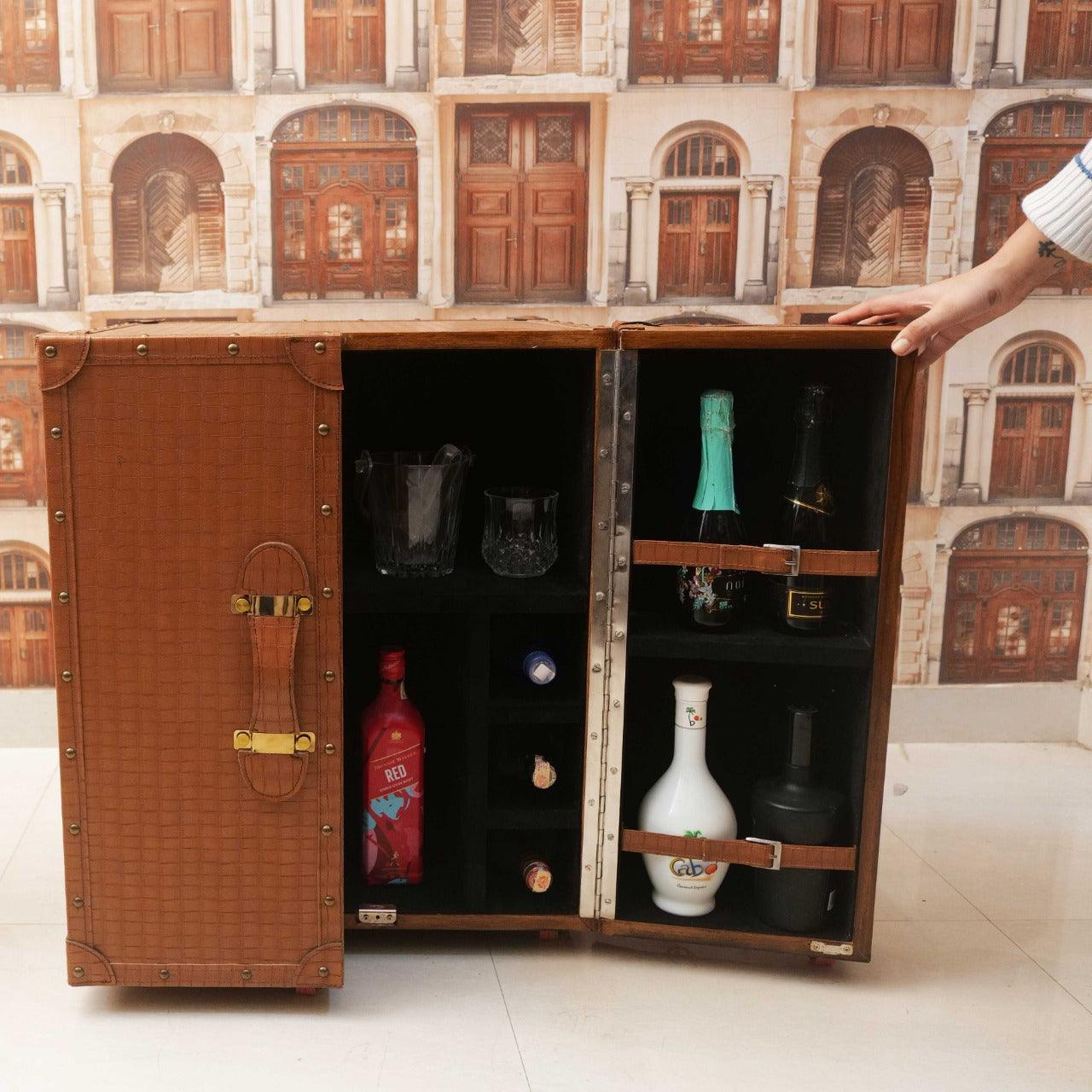 Leather Bar Cabinet With Wheels - Happyware Home Pvt Ltd