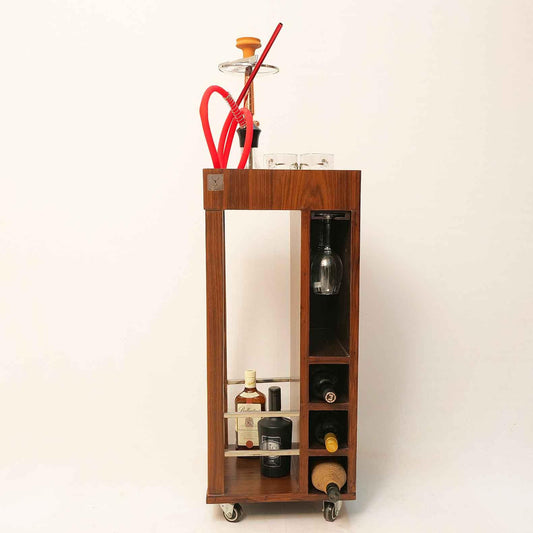 Linear Wooden Home Bar Trolley - Happyware Home Pvt Ltd