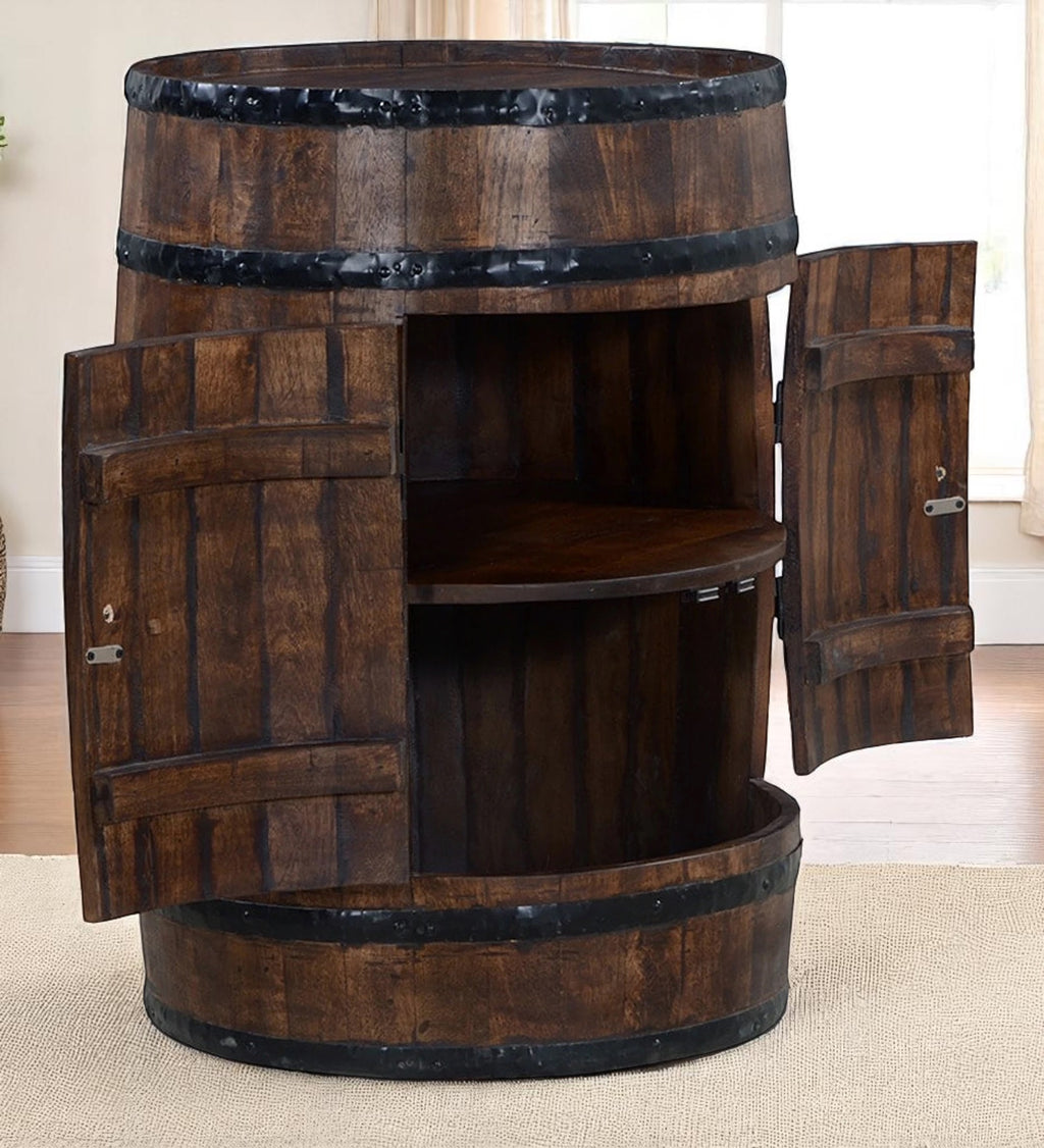 Antique Barrel Solid Wood Bar Cabinet