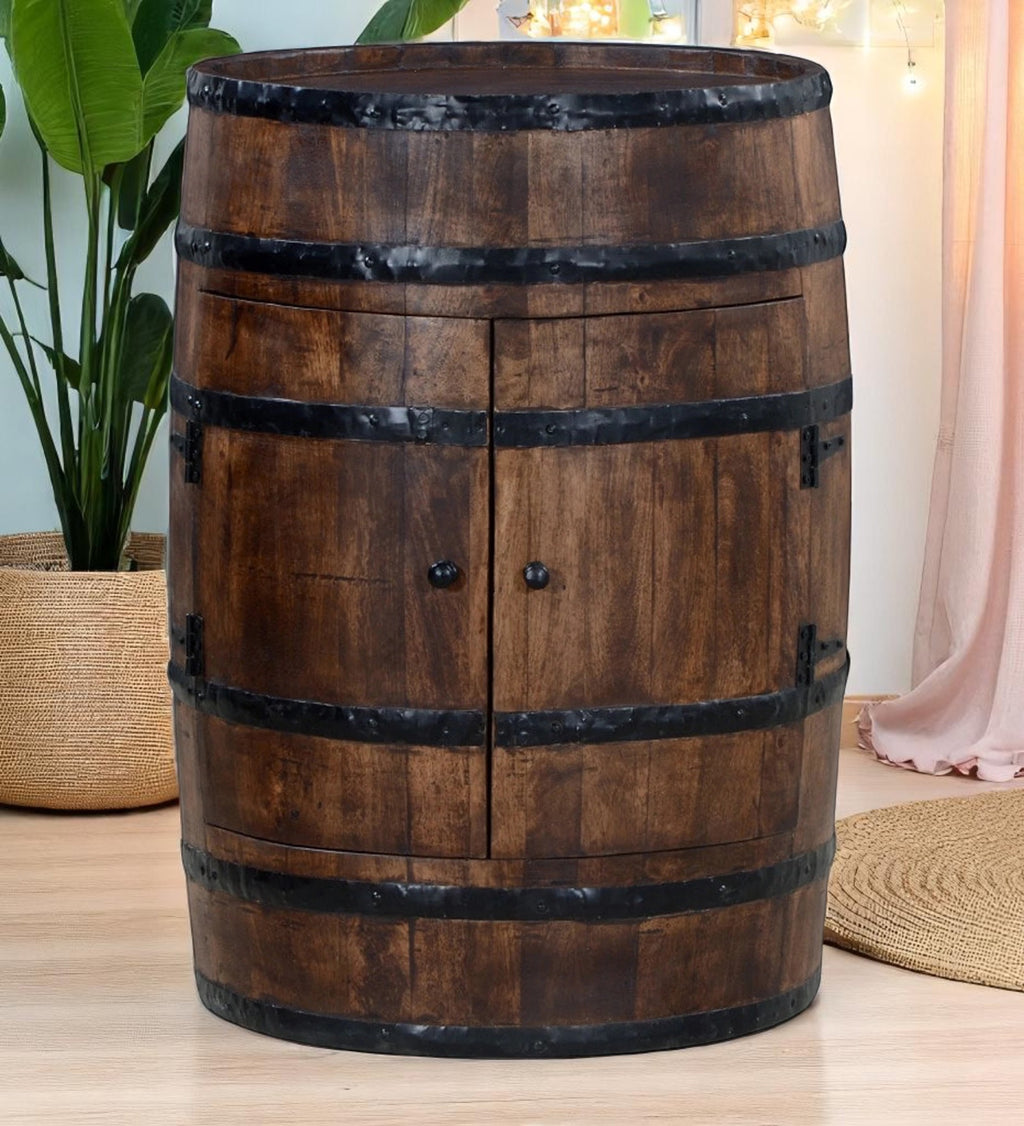 Antique Barrel Solid Wood Bar Cabinet