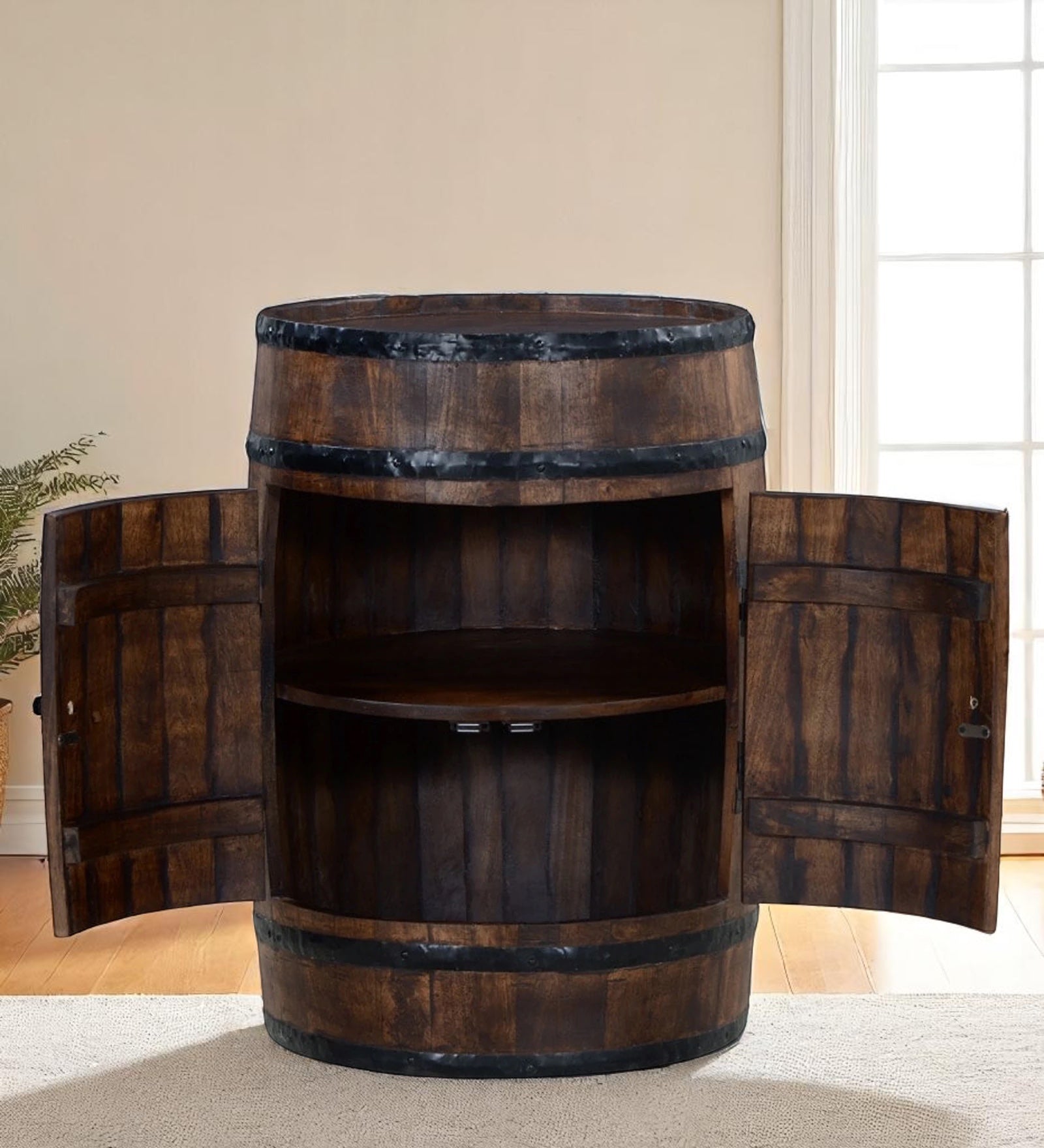 Antique Barrel Solid Wood Bar Cabinet