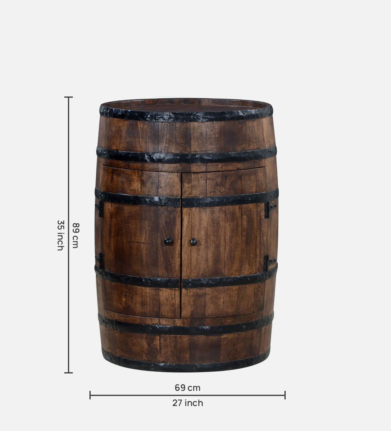 Antique Barrel Solid Wood Bar Cabinet