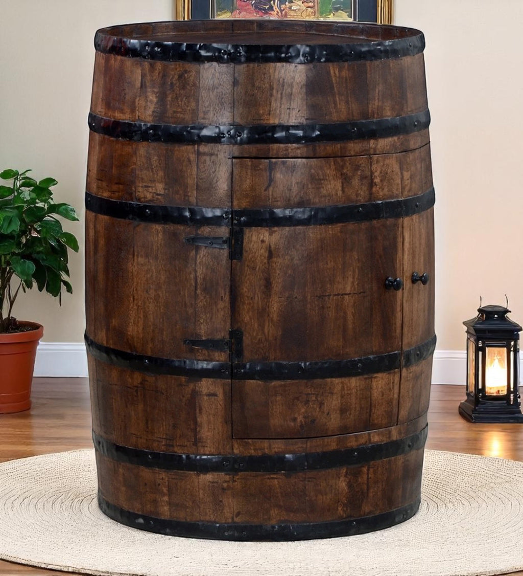 Antique Barrel Solid Wood Bar Cabinet