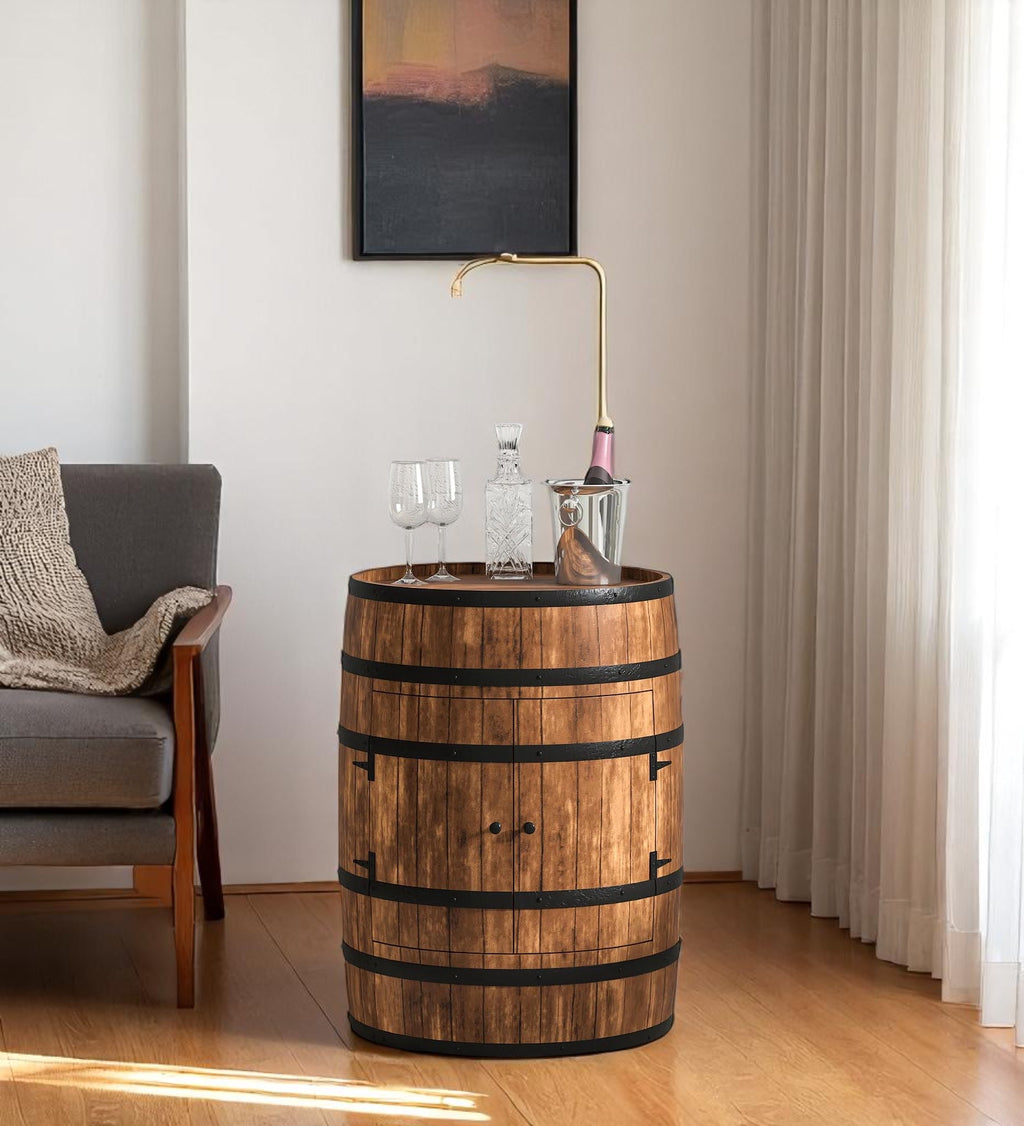 Antique Barrel Solid Wood Bar Cabinet
