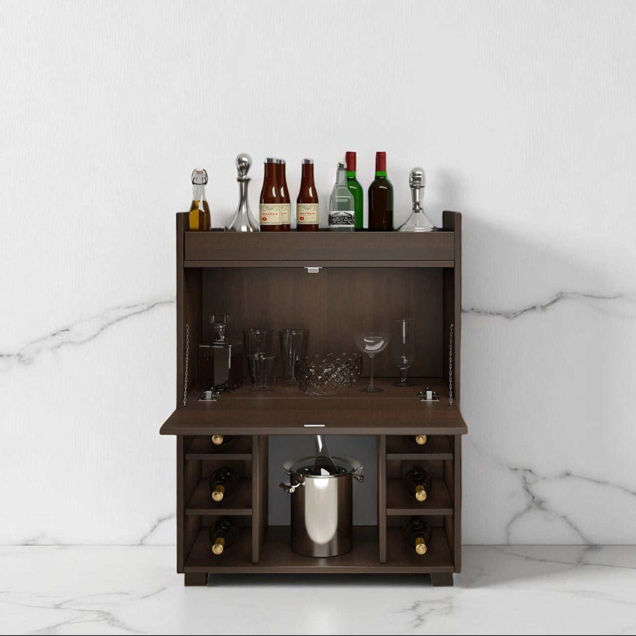 Olga Bar Cabinet & Counter in Dark Finish