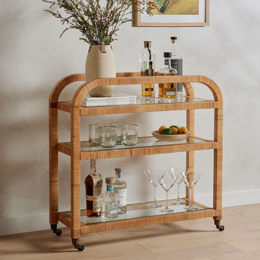 Rounded Wood Bar Cart - Happyware Home Pvt Ltd
