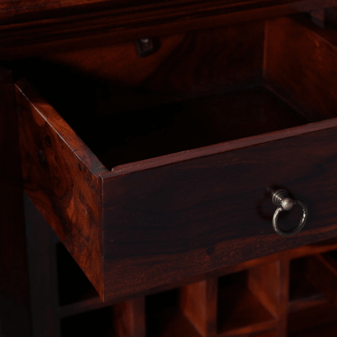 Sheesham Wood Bar Cabinet In Honey Oak Finish - Happyware Home Pvt Ltd