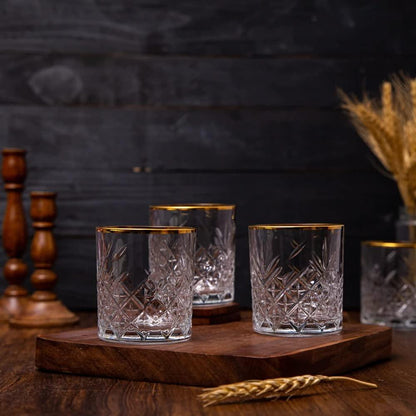 Timeless Crystal Whiskey Tumbler w/Gold Rim, Turkey (Set of 4) - Happyware Home Pvt Ltd