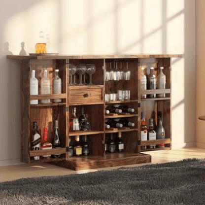 Teak Wood Door Router Bar Cabinet - Happyware Home Pvt Ltd